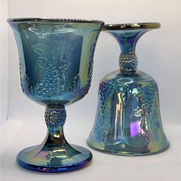 FOUR Vintage Colony by Indiana Glass Blue Harvest Carnival Glass Goblets MINT! - Picture 3 of 12